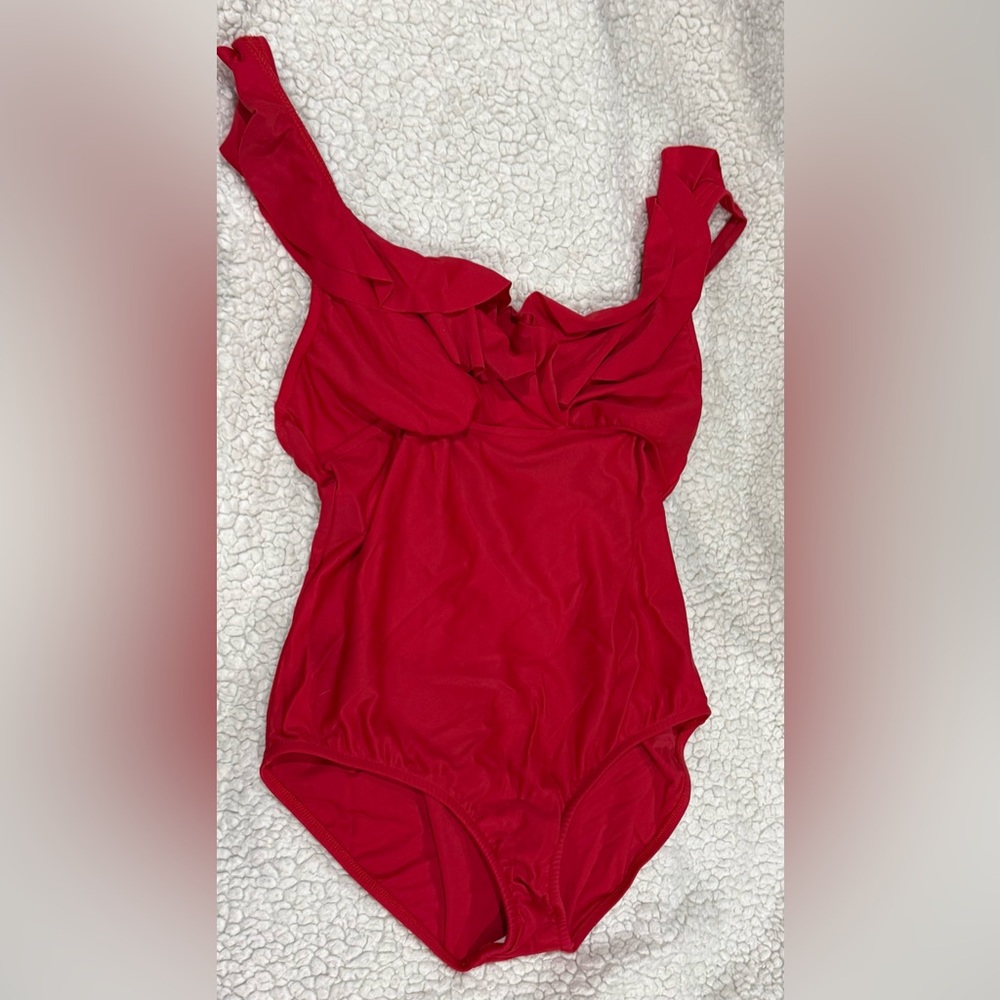 Venus one piece red swimsuit. Ruffles at shoulders and chest. Size 8. So cute! - Picture 6 of 10